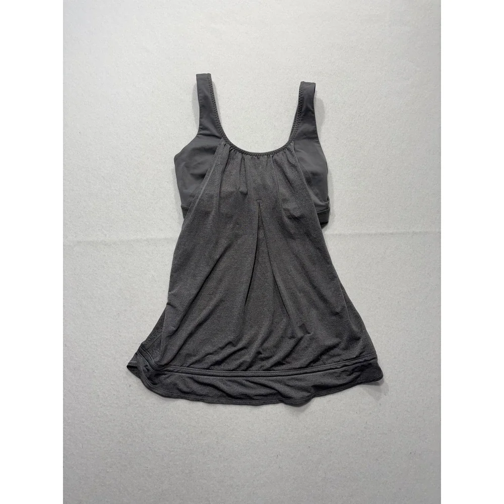 Lululemon Tank Womens Small Gray Scoop Neck Built In Bra Drawcord Hem Yoga Top